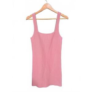 Forever 21 Y2K Pink Ribbed Balletcore Square Neck Soft Girl Tank Cami Dress